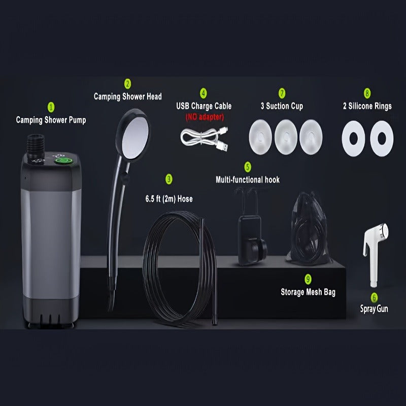 Portable Camping Shower 6000mAh IPX7 Waterproof 120-Min Runtime