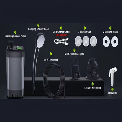 Portable Camping Shower 6000mAh IPX7 Waterproof 120-Min Runtime