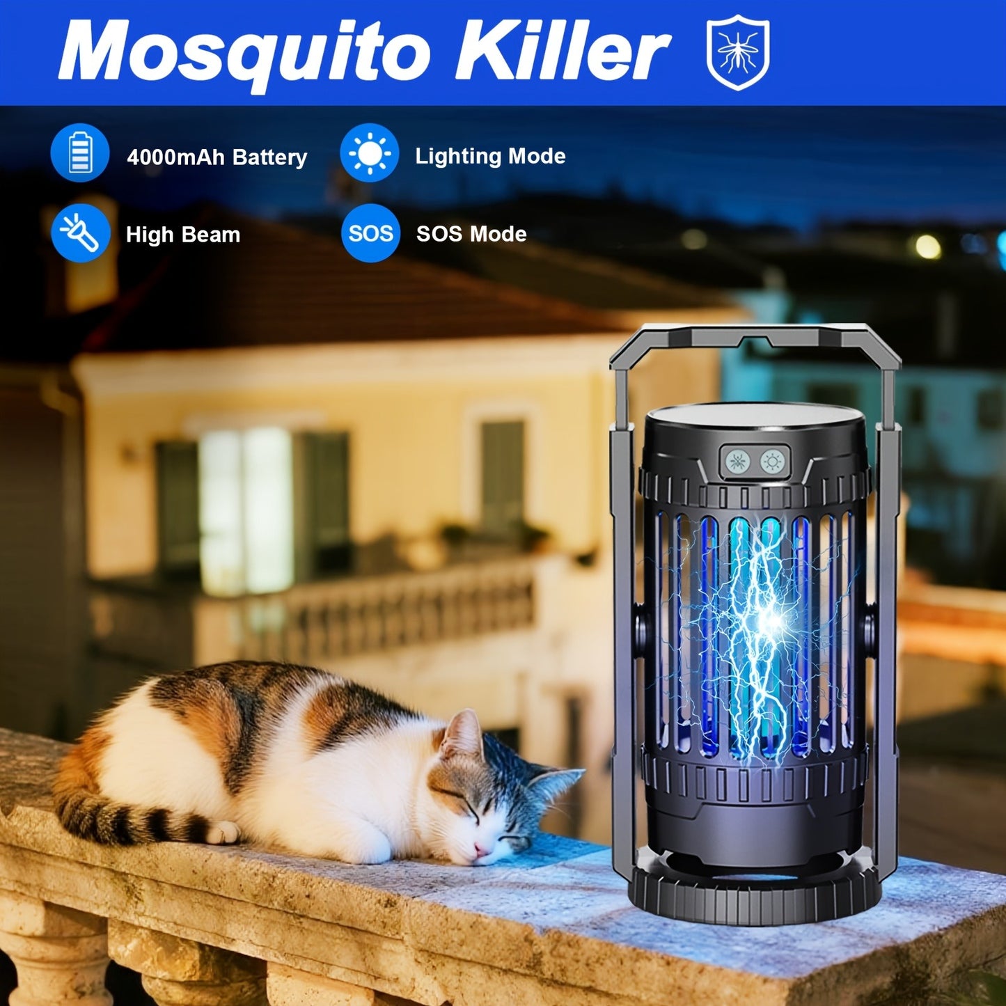 Electric Bug Zapper Mosquito Killer Lamp – UV Light Fly Trap with 360° Swivel Base, Rechargeable Portable Insect Killer for Indoor Outdoor Camping Hiking