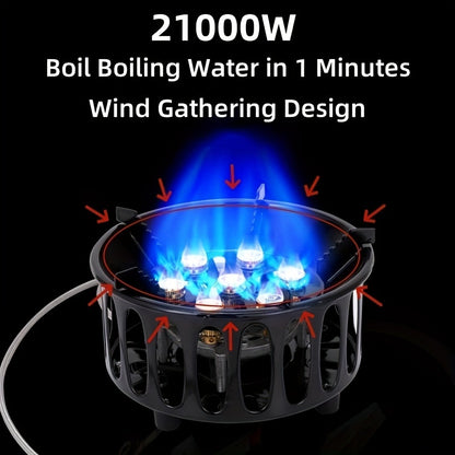 Windproof Camp Stove 21000W Collapsible | Seven Star Camping Gas Stove with Piezo Igniter & Fuel Canister Adapter | Butane Isobutane Propane | For Hiking Backpacking Picnic
