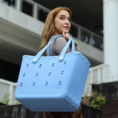 Waterproof Beach Tote Bag for Women – Large Shoulder Handbag for Travel Vacation Fruits Flowers Drinks – M & L