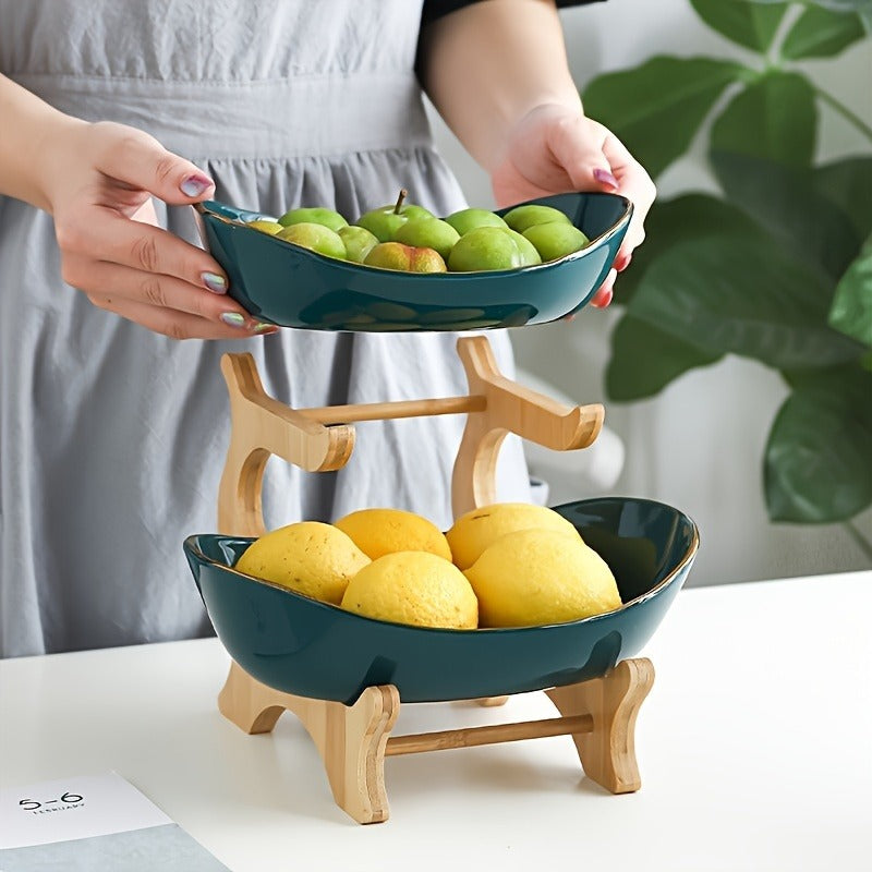 Fruit Stand 2/3-Tier Plastic Tiered Tray | Elegant Candy Display Snack Bread Bowl for Kitchen Living Room | Space-Saving Countertop Organizer Gift