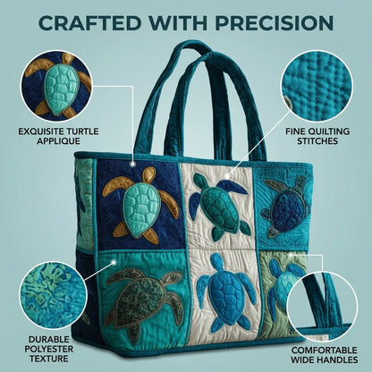 Sea Turtle Tote Bag Large Capacity for Women – Patchwork Design Machine Washable Beach Shoulder Bag