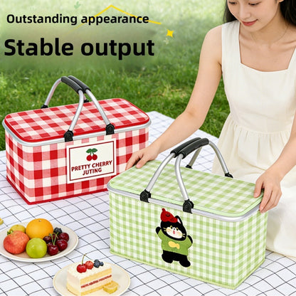Insulated Picnic Box with Aluminum Frame – Collapsible Thermal Camping Storage Basket for Outdoor Picnic, BBQ, Travel & Camping with Cute Pattern Designs