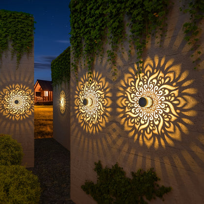 Solar Garden Lights Outdoor Waterproof IP65 Mandala LED Fence Wall Lights Metal Deck Step Lights for Yard Patio Courtyard Pathway Decoration Festival Gift 1/2/4 Pack