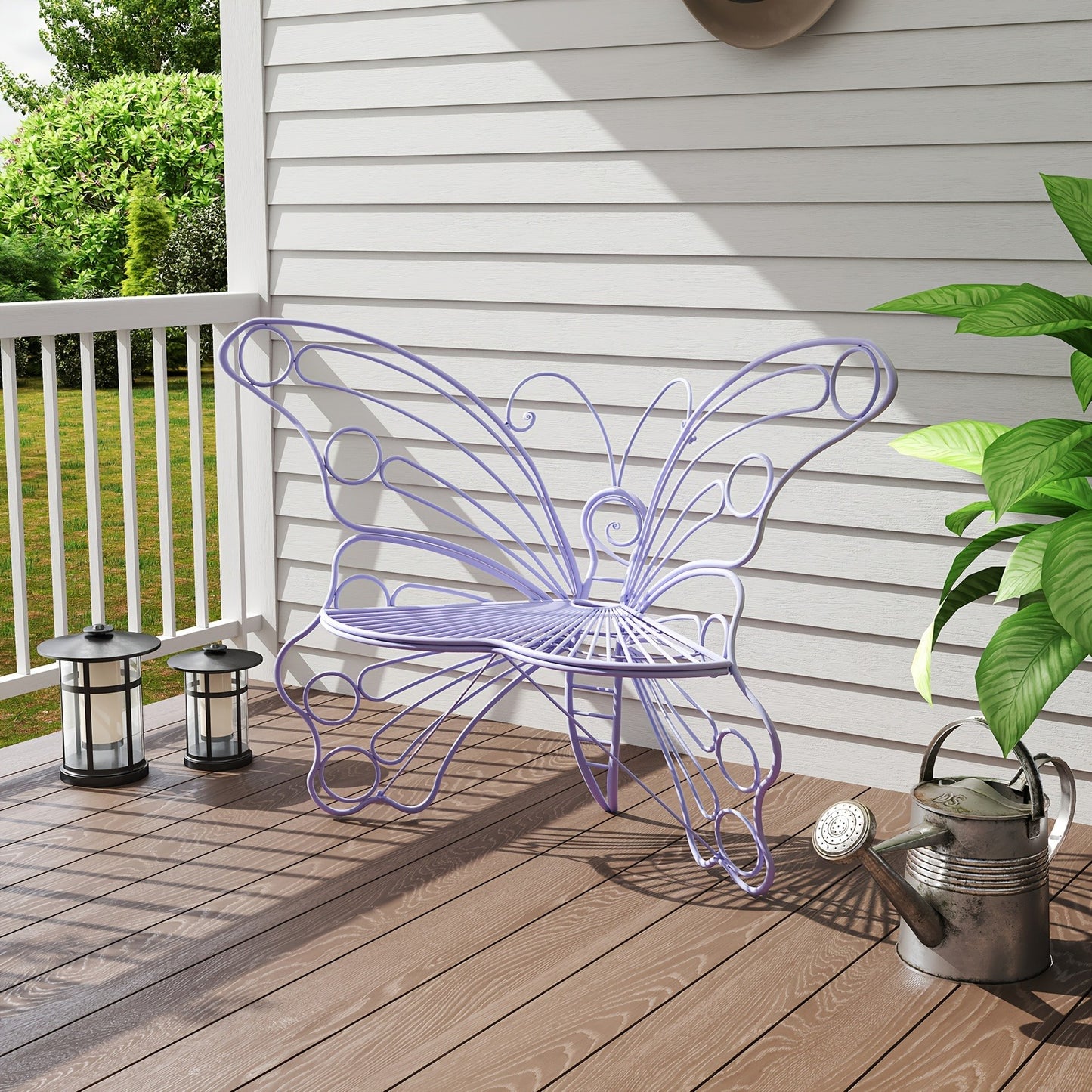 Outdoor Garden Bench 50 Inch Butterfly Design Iron Steel Frame Patio Bench for Porch Lawn Yard Easy Assembly 4 Colors Available