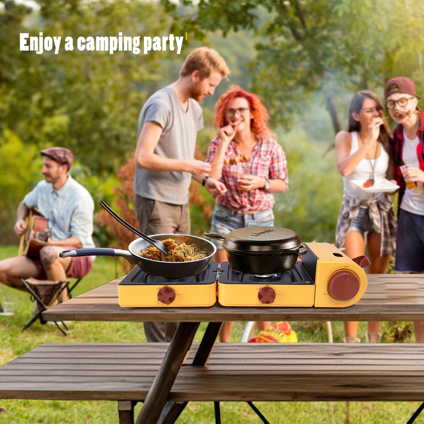 Portable Propane Stove 2-Burner 16000 BTU | Collapsible Camping Stove with Carrying Bag & Side Shelves | Adjustable Burners for Outdoor Cooking, Camping & Barbecue