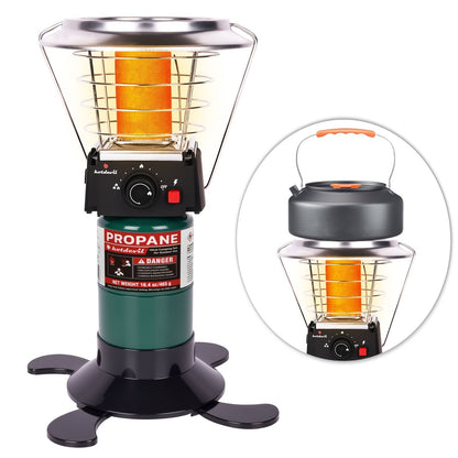 360° Propane Heater 8,183 BTU with Pulse Ignition & Water Boiling Top, Portable Radiant Outdoor Heater for Camping, Patio, Garden, Ice Fishing – Lightweight, Built-In Ignition (Cylinder Not Included)