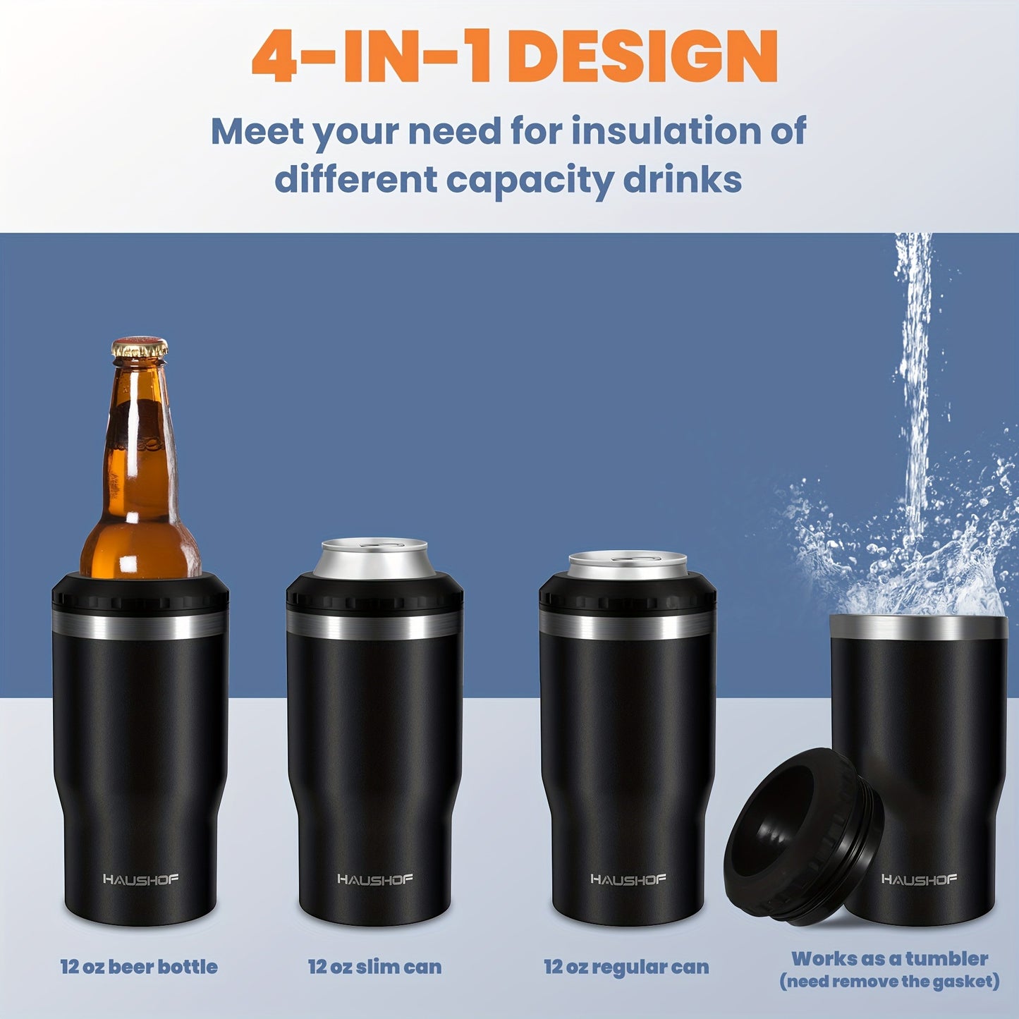 Can Cooler Insulated Stainless Steel 4-in-1 for 12 oz Standard Slim Can & Beer Bottle – Double Wall Sweat-Proof Beer Koozie for Camping Beach Tailgate BBQ Outdoor Party