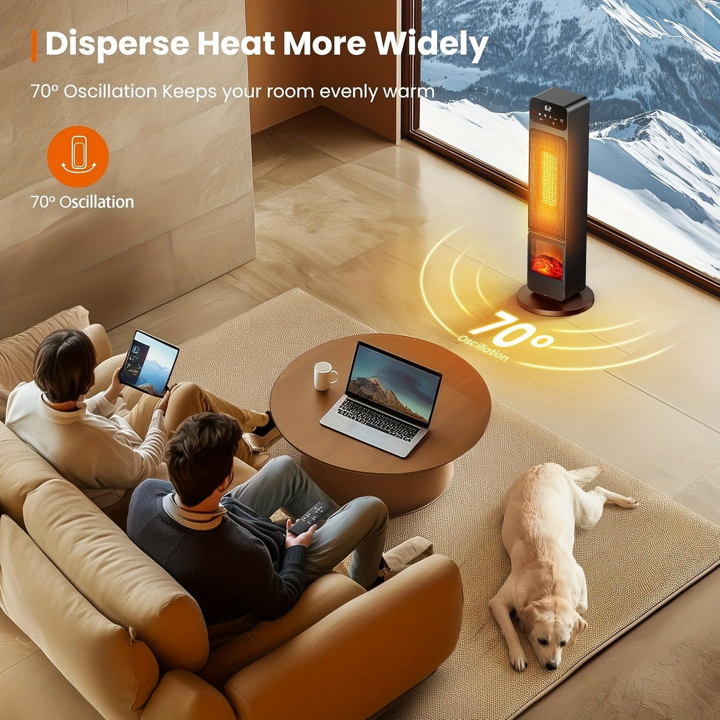 Electric Fireplace Space Heater 1500W – Portable Indoor Heater with 3D Flame Effect, 12H Timer, Heating & Fan Modes for Home & Office