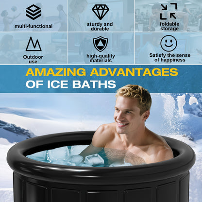 Cold Plunge Tub Foldable Ice Bath | 95-Gallon 34"x34"x30" Portable Cold Water Therapy Tub for Indoor & Outdoor Recovery