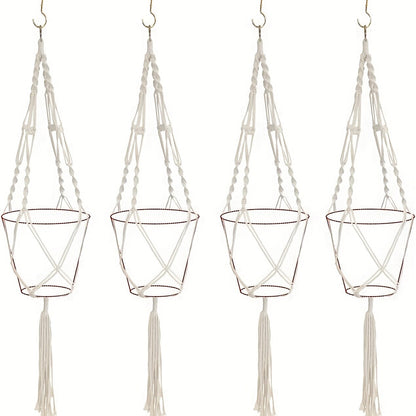 Macrame Hanging Planter Set of 4 Boho Rope Basket Plant Pot Holder for Indoor Outdoor - Decorative Hanging Organizer Net for Bedroom Living Room Garden Balcony Wall Decor