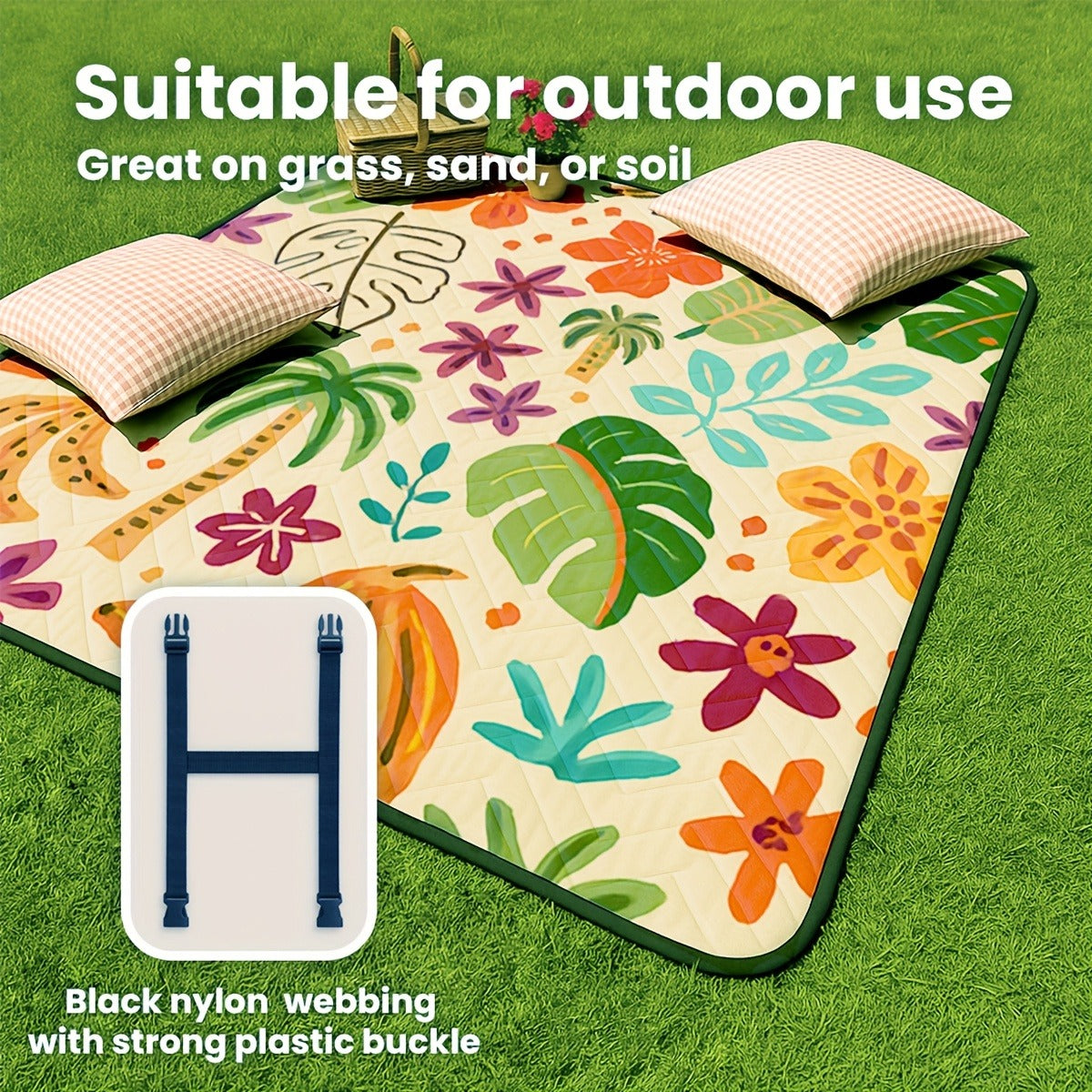 Picnic Blanket Padded | Foldable Floral Mat Beach Park Camping Travel