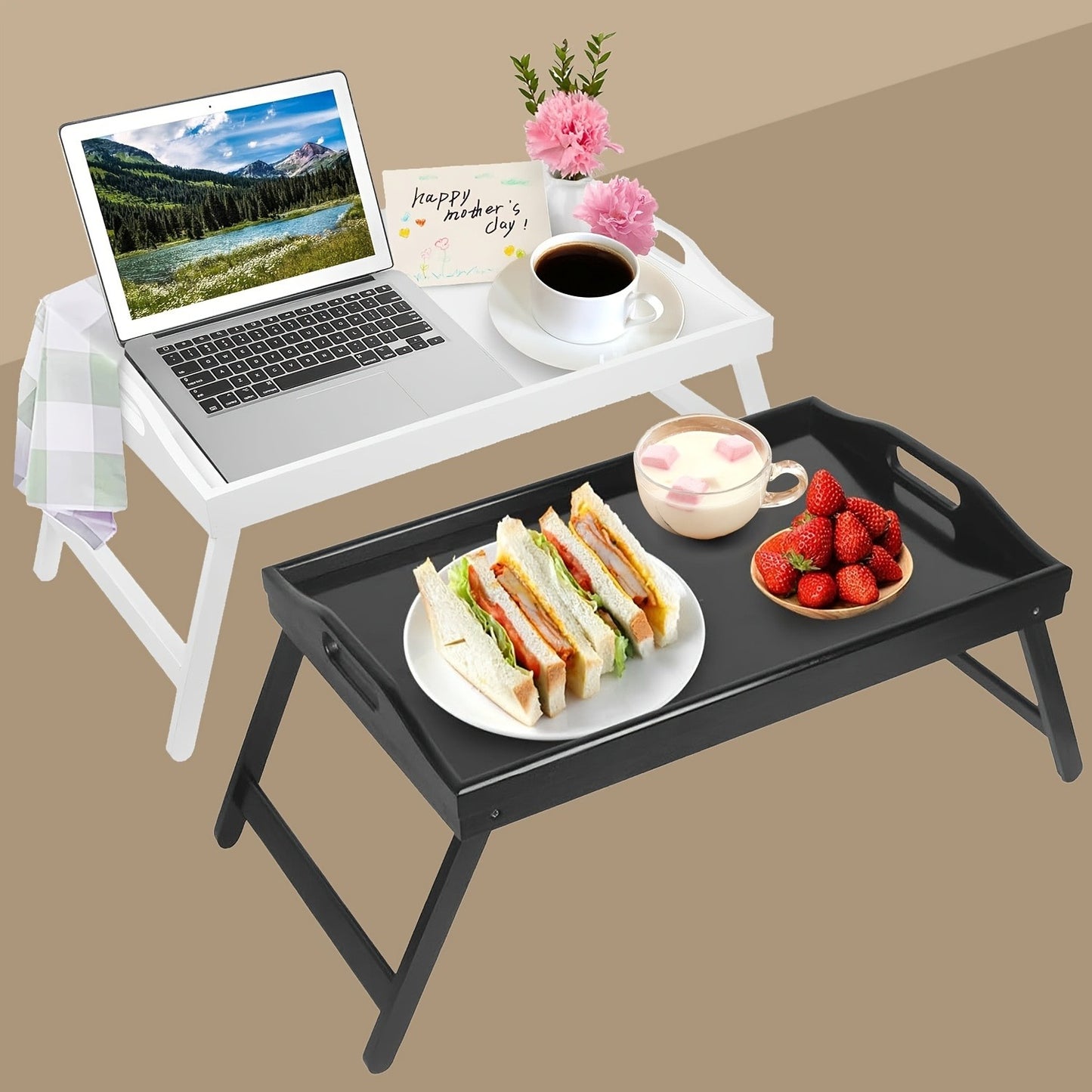 Bamboo Bed Tray with Folding Legs Large 19.5x12 Inch Lap Desk for Breakfast Sofa Laptop Reading Drawing Snack Tray Eco Friendly Foldable Portable Natural Bamboo