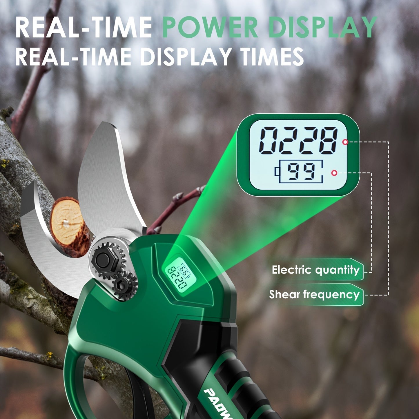 Electric Pruning Shears Battery Powered - Cordless Pruner with 2 Rechargeable Lithium Batteries, 1 Extra Blade, 41mm 1.6" Cutting Diameter, Lightweight One-Hand Operation
