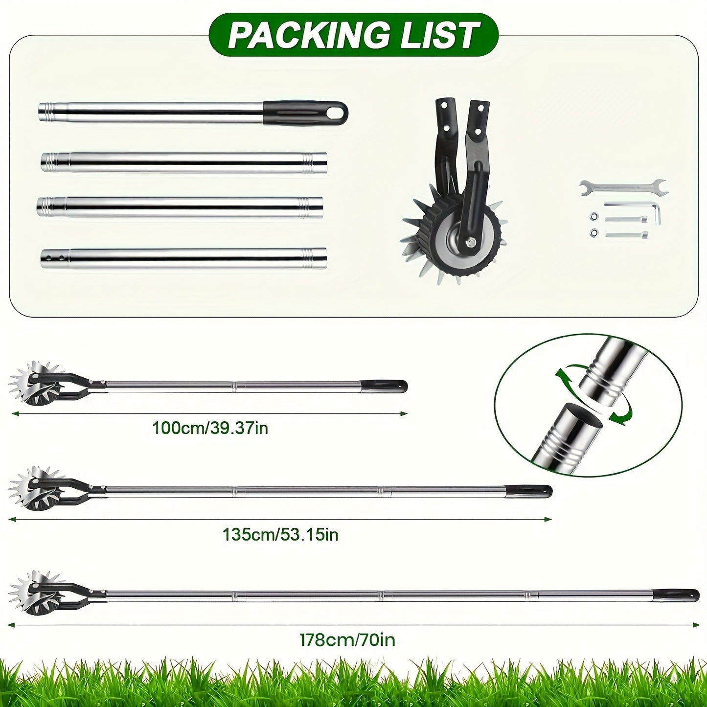 Wheeled Lawn Edger Manual Rotary Trimmer with 3/4-Section Stainless Steel Handle – Walk-Behind Grass Edger for Sidewalk, Driveway & Yard Weeding