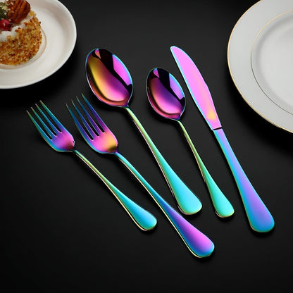 Flatware Set 60 Piece Rainbow Stainless Steel Cutlery 430 Mirror Polish Dishwasher Safe Knife Fork Spoon for Camping Picnic Travel Party Outdoor Dining Serves 12