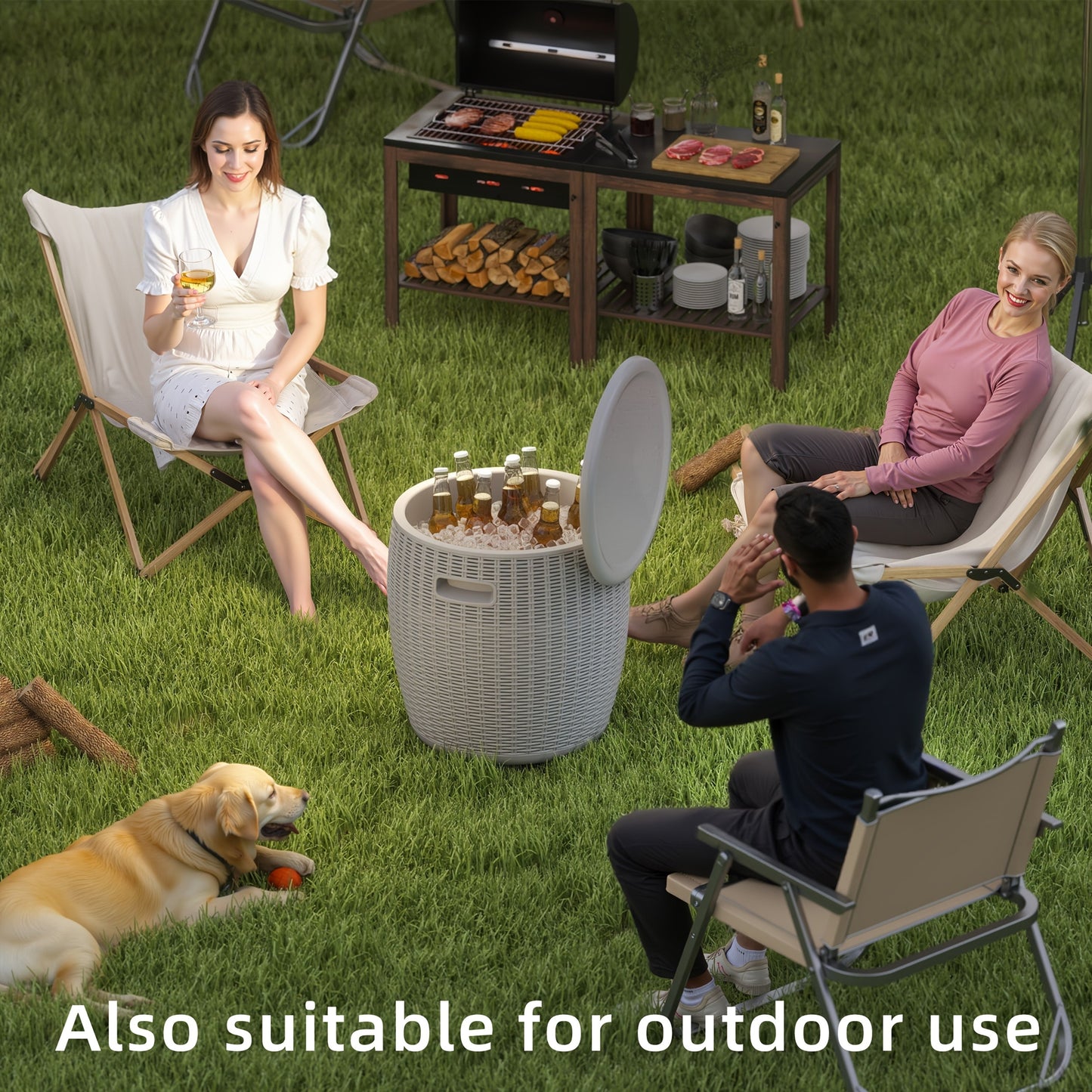 Outdoor Storage Bin 40L Rattan Deck Box UV Protected Weather Resistant