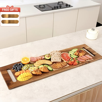Charcuterie Board Wood 36x11 Extra Long Serving Board with Handles & 2 Display Bases for Parties Wedding Camping Easter Gifts