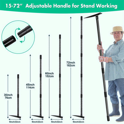 Garden Hoe Triangle Heavy Duty Carbon Steel with Adjustable 15–72 Inch Long Handle, Sharp Triangular Blade for Weeding, Digging, Soil Loosening and Edging