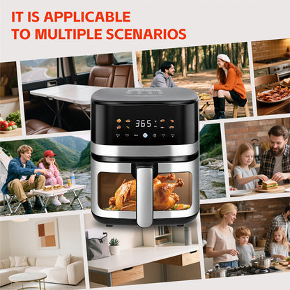 Air Fryer 5.8Qt 1400W with Touchscreen Controls, Adjustable Time & Temperature, 8 Presets for Air Fry, Roast & Reheat – Compact Lightweight Design for Dorm, Apartment & Office Kitchen
