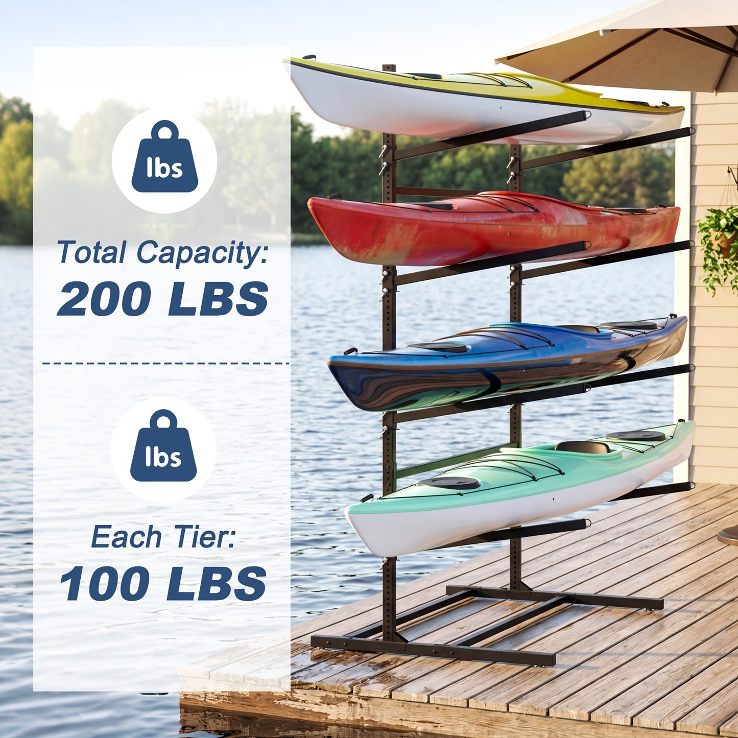 Kayak Storage Rack – Heavy-Duty Adjustable Stand for SUP, Canoe & Paddle Board | Wall, Dock & Freestanding | 400 lbs Capacity
