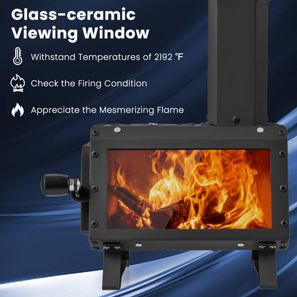Camp Stove Wood Burning 2-in-1 Outdoor Cookstove & Heater, Carbon Steel, Glass-Ceramic Window, Dual Cooking Positions, Anti-Scald Handle, Foldable, 8.5 lbs for Camping Hiking
