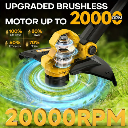 Cordless String Trimmer for DeWalt 20V Max, 12-Inch 20000RPM Brushless 3-in-1 Weed Eater with Auto-Feed, 6 Blades & 4 Spools – Lawn Edger & Patio Cleaner, Tool Only