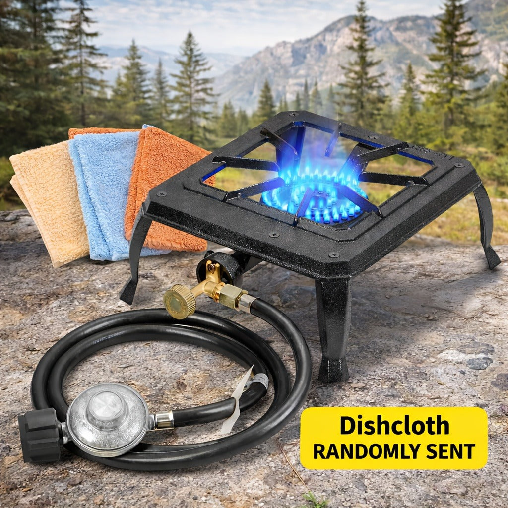 Propane Camping Stove High BTU Outdoor Gas Cooker Single or Double Burner CSA Listed Regulator Hose Included for Garden Backyard Gatherings Tailgate Party Camping
