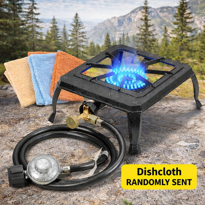 Propane Camping Stove High BTU Outdoor Gas Cooker Single or Double Burner CSA Listed Regulator Hose Included for Garden Backyard Gatherings Tailgate Party Camping