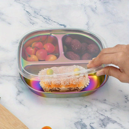 Divided Plates Stainless Steel Set of 4 with Lids - Kids Adults Portion Control Trays BPA Free Camping Meal Prep Picnic Outdoor Lunch Dinner Food Storage