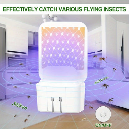 Flying Insect Trap Plug-In with UV Light & Sticky Boards – Indoor Mosquito Gnat Fly Catcher for Kitchen Bedroom Living Room, 10/20 Replaceable Glue Pads, Portable Pest Control