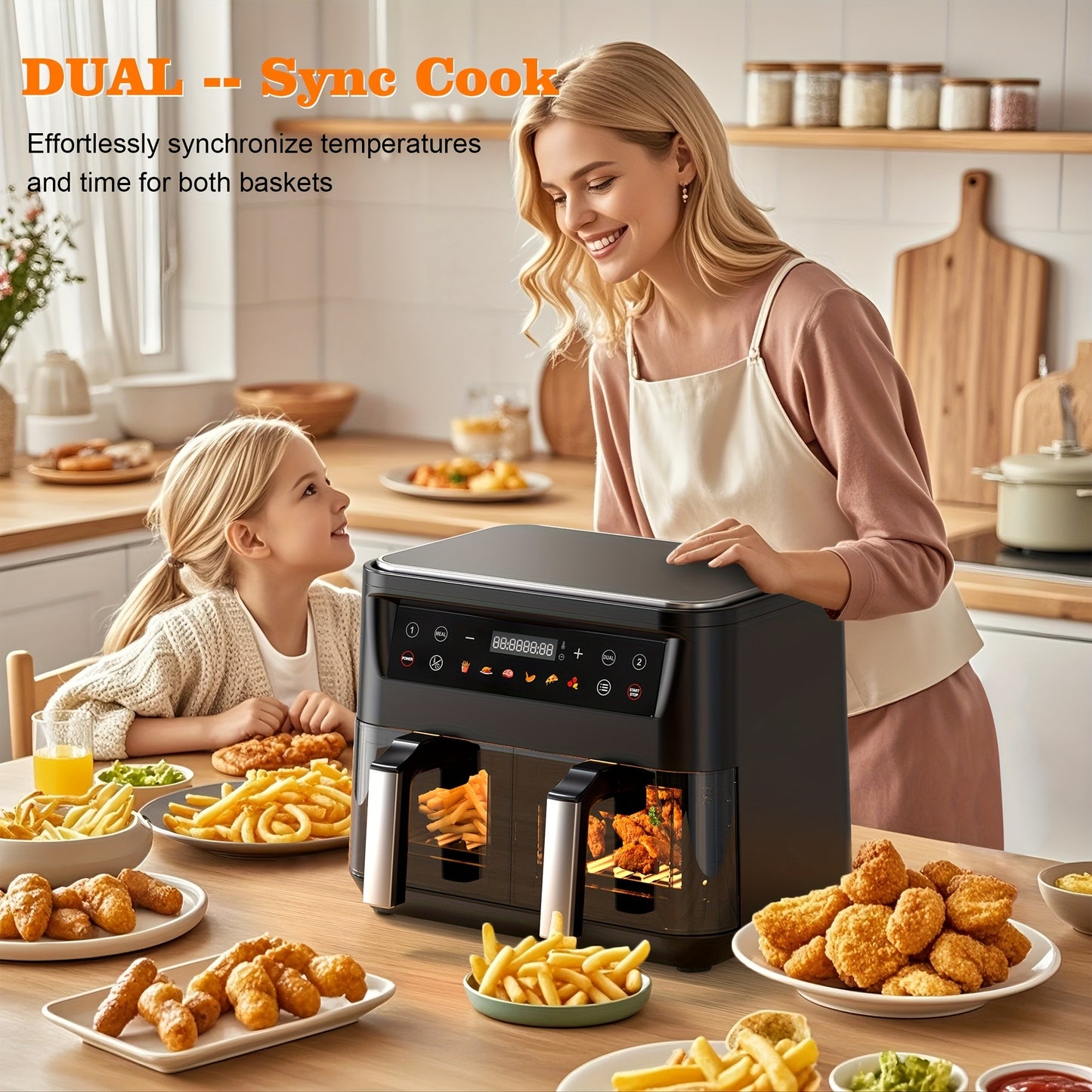 Dual Basket Air Fryer 10Qt, 10-in-1 Double Basket Air Fryer with Sync Cook & Sync Finish, Dishwasher-Safe Baskets for Bake, Roast, Broil & Reheat – Includes 50 Paper Liners, Family-Size