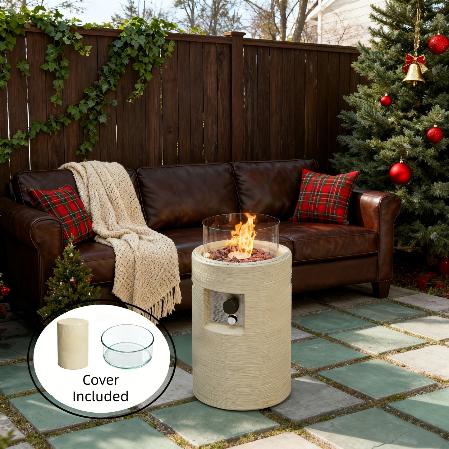 Propane Fire Pit Table 16-Inch Portable Outdoor Fire Table with Glass Windproof Cover, High-Power Patio Heater, Ignition System, Durable Metal Build for Backyard, Deck, Garden & Pool (Gray, No Gel)