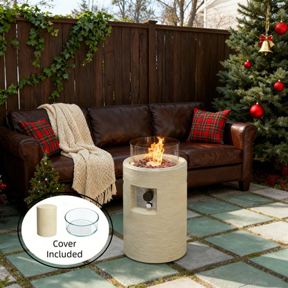 Propane Fire Pit Table 16-Inch Portable Outdoor Fire Table with Glass Windproof Cover, High-Power Patio Heater, Ignition System, Durable Metal Build for Backyard, Deck, Garden & Pool (Gray, No Gel)
