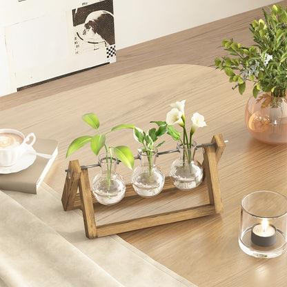 Glass Terrarium Heart Shaped Hydroponic Vase with Wooden Stand - Elegant Plant Propagation Station for Home Decor, Romantic Gift Idea for Women Plant Lovers, Boho Desk Decor