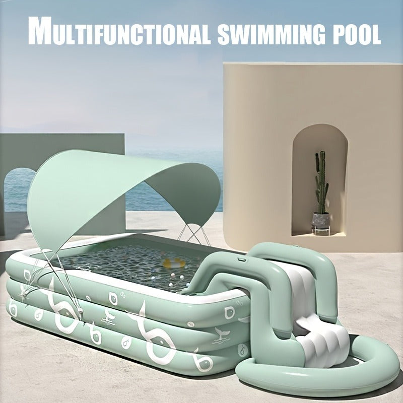 Inflatable Swimming Pool Set with Sunshade, Slide & Canopy – Family Backyard Pool, Multiple Sizes, Kids & Adults Outdoor Water Play