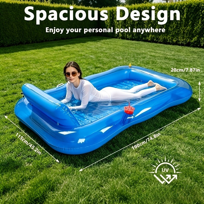 Inflatable Tanning Pool Lounger with Sprinkler | 74"x45" XL Pool Float with Pillow & Cup Holder for Adults