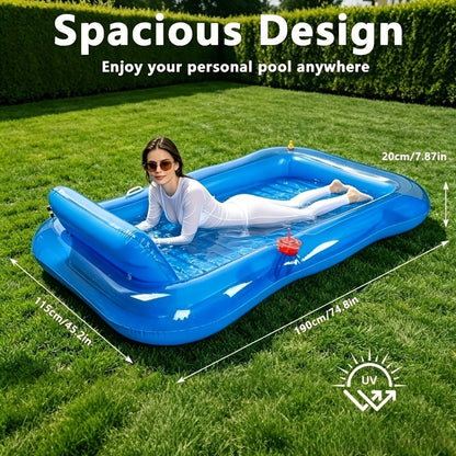 Inflatable Tanning Pool Lounger with Sprinkler | 74"x45" XL Pool Float with Pillow & Cup Holder for Adults