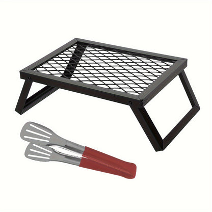 Campfire Grill Folding 16x12 Inch Heavy Duty Steel with Legs & Clip – 2-Pack Portable Open Fire Pit Grill for Camping, Outdoor Cooking & Backpacking