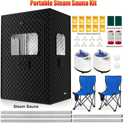 Double Person Sauna Tent 71x49x36in Extra Large 2-Person Steam Sauna Box for Home with 2 Steamers, Folding Chairs, Zipper Window & Anti-Dry Protection for Full Body Spa
