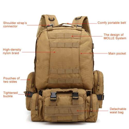 60L Large Backpack Daypack  with 3 MOLLE Bags Military Grade Tactical Outdoor