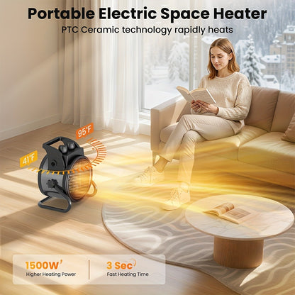Space Heater Fan Portable Outdoor & Indoor, Electric Garage Heater with Overheat Protection for Yard, Patio, Workshop, Home Office – Compact Powerful Heating Fan (Remote Control Option Available)