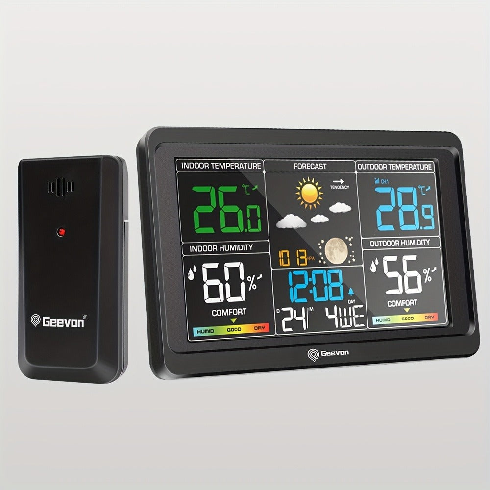 Wireless Weather Station - Indoor Outdoor Thermometer with 7.6" LCD, Barometer, Humidity, Moon Phase & USB Charging