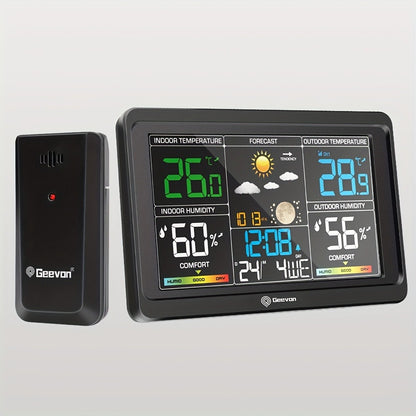 Wireless Weather Station - Indoor Outdoor Thermometer with 7.6" LCD, Barometer, Humidity, Moon Phase & USB Charging