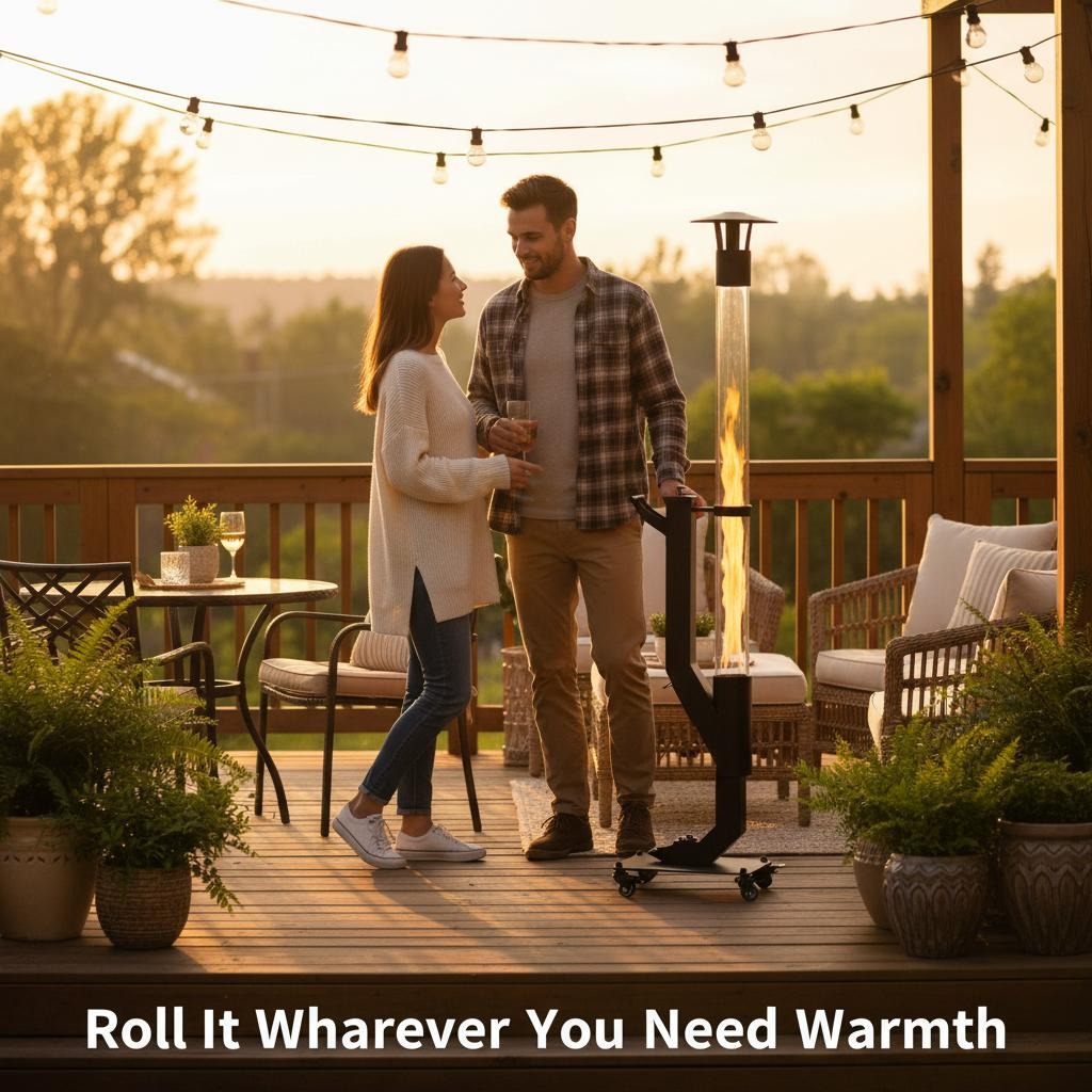 Wood Pellet Patio Heater Portable Gravity Feed Rocket Stove with Glass Tube Flame, Smokeless Non-Electric Outdoor Fire Pit for Backyard, Deck, Camping & RV, Available in 61" & 70" Models