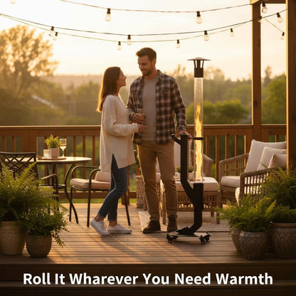 Wood Pellet Patio Heater Portable Gravity Feed Rocket Stove with Glass Tube Flame, Smokeless Non-Electric Outdoor Fire Pit for Backyard, Deck, Camping & RV, Available in 61" & 70" Models