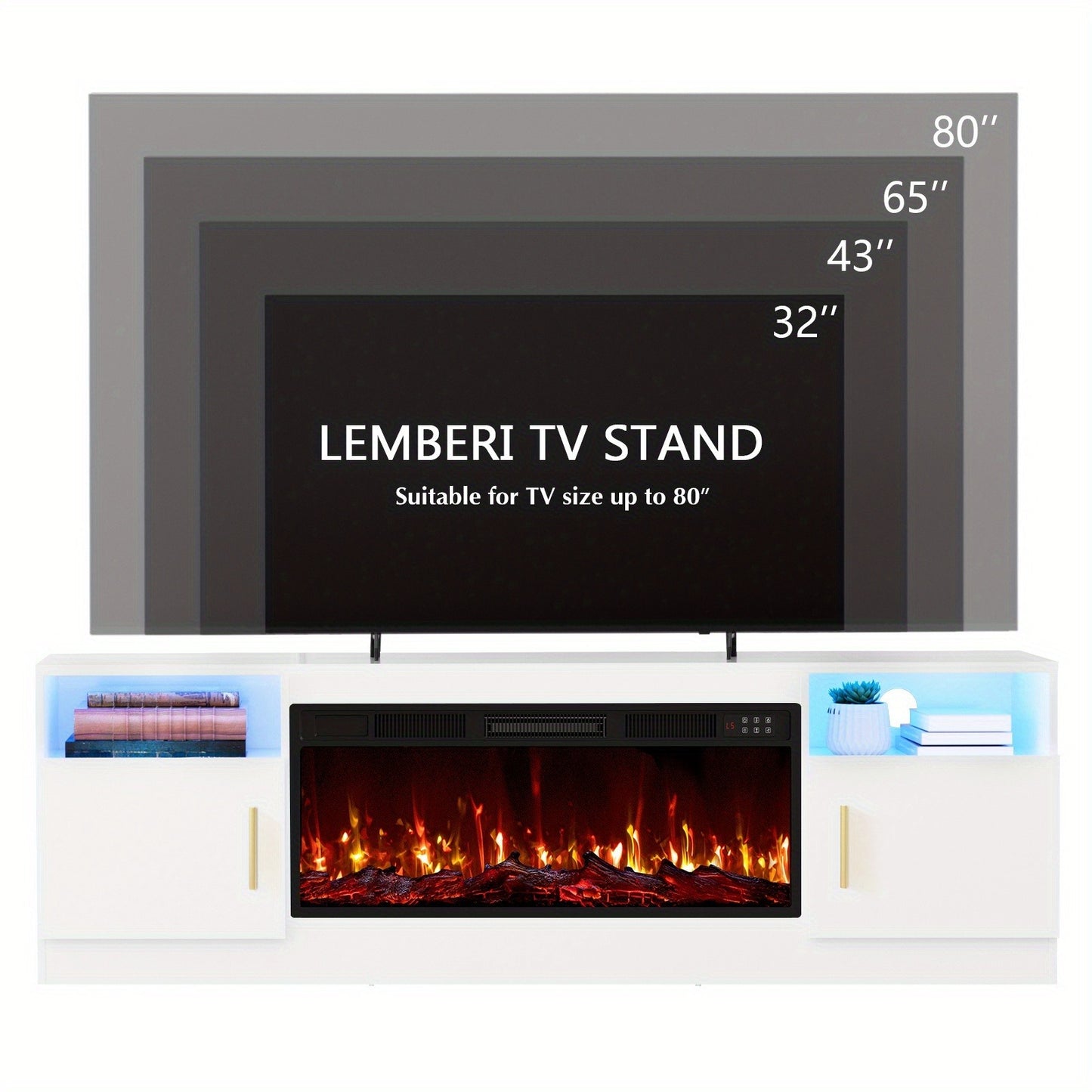 TV Stand with Fireplace 70 Inch for TVs up to 80" 36" Electric Fireplace LED Light Entertainment Center Highlight Storage Cabinet Modern Wood Media Console