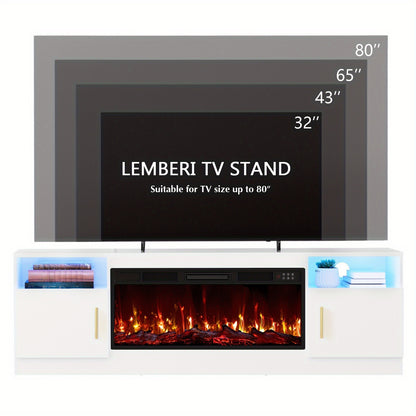 TV Stand with Fireplace 70 Inch for TVs up to 80" 36" Electric Fireplace LED Light Entertainment Center Highlight Storage Cabinet Modern Wood Media Console