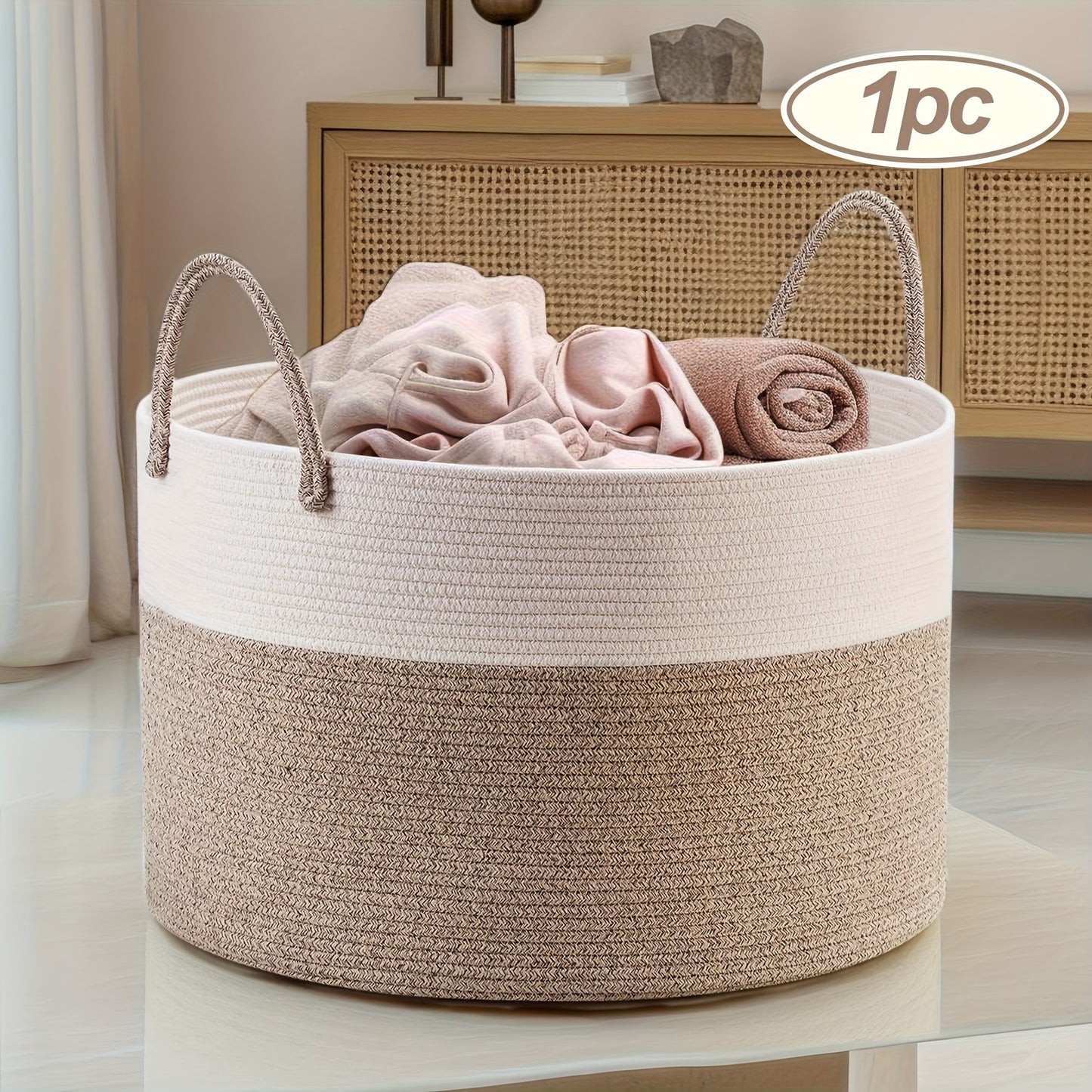 Rope Basket with Handles | Large Capacity Storage Organizer for Blankets, Clothes & Plants – Soft Polyester, Multiple Colors